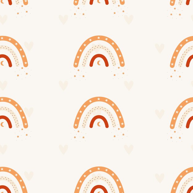 Seamless pattern with boho rainbows on light background orange rainbows