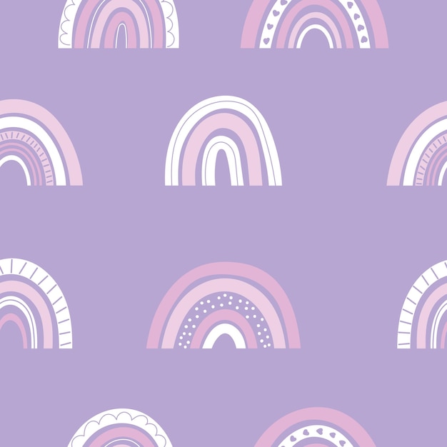 Vector seamless pattern with boho rainbows on purple background