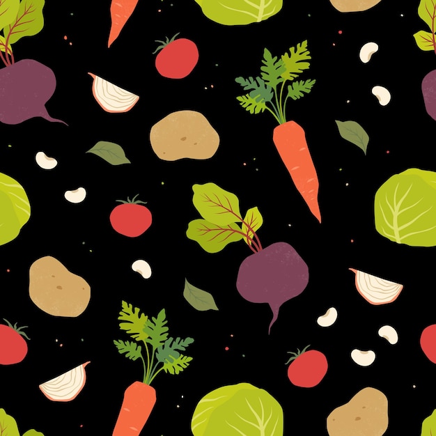 Vector seamless pattern with borsch ingredients vector vegetables texture for pribt textile fabric