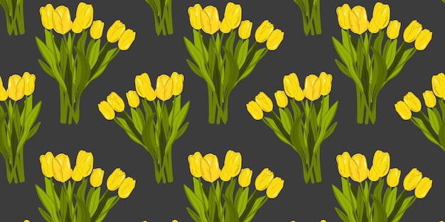 Seamless pattern with a bouquet of yellow tulips.