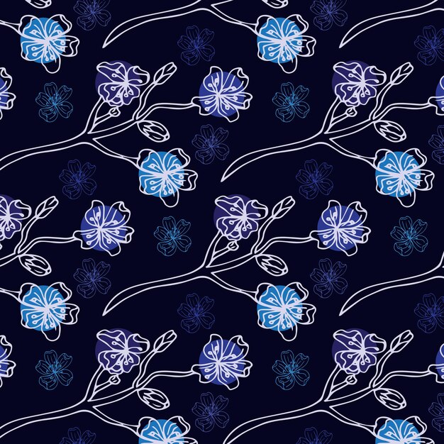 분기 사쿠라 파란색 배경에 고립 된 완벽 한 패턴