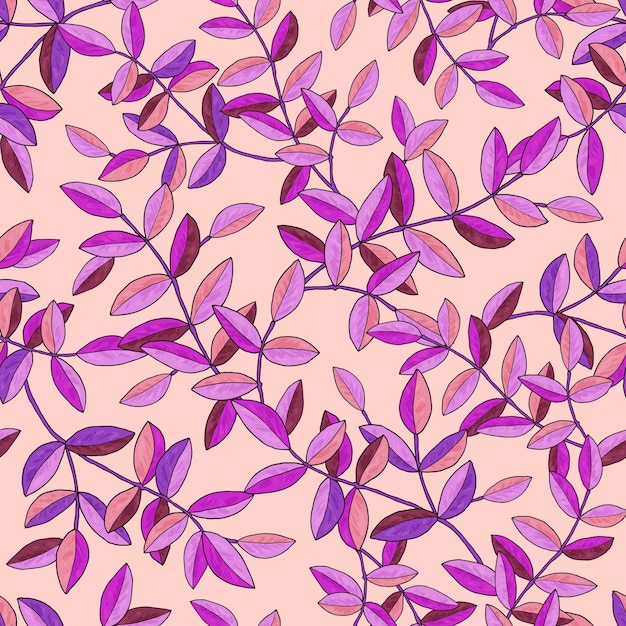 Seamless pattern with branches with purple leaves.