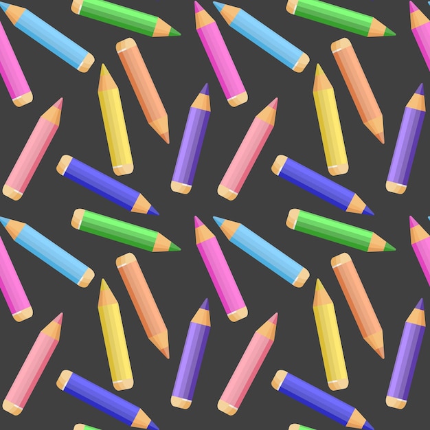 Vector seamless pattern with bright colored school pencils on a gray background school background print