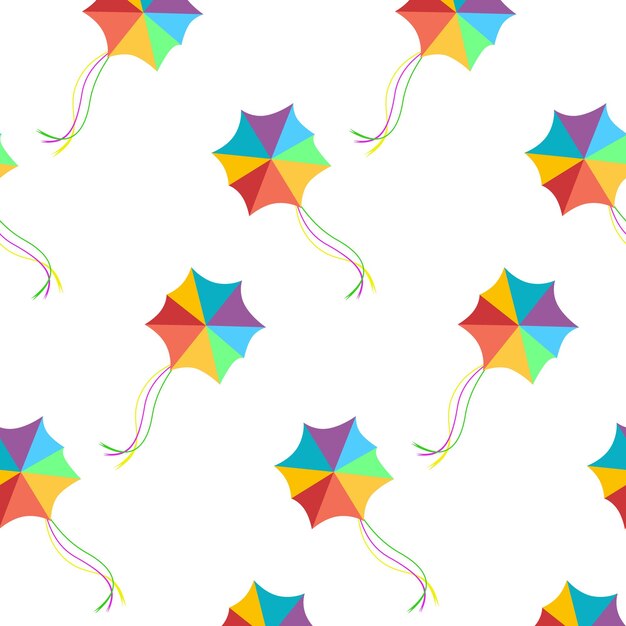 seamless pattern with bright flying kite on white