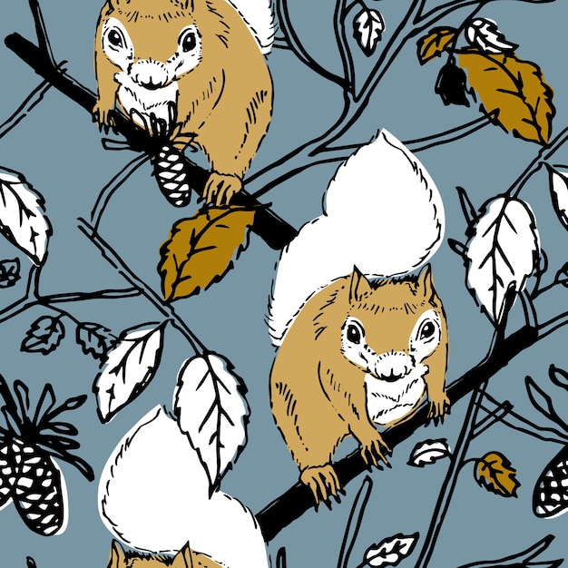 Seamless pattern with brown squirrel