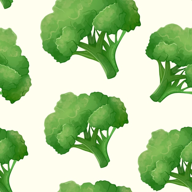 Seamless pattern with a bunch of broccoli cabbage Fresh green healthy vegetable