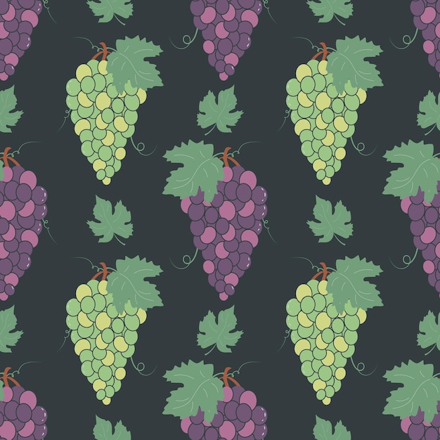 Seamless pattern with bunches of grapes and leaves Fruit pattern