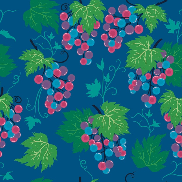 Seamless pattern with bunches of grapes. Vector graphics.