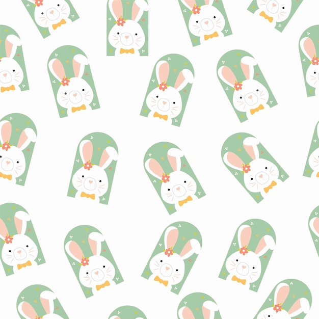 Seamless pattern with a bunny and a bow on the head.