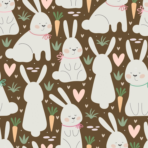 Seamless pattern with bunny, carrots