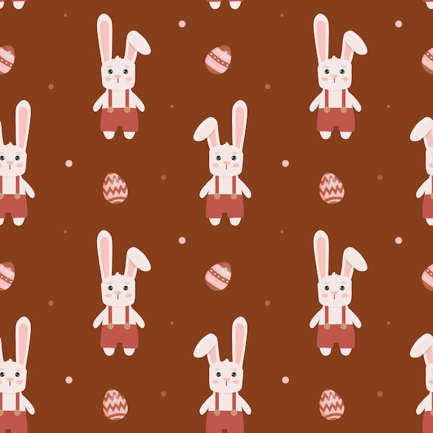 토끼와 부활절 달걀이 있는 매끄러운 패턴 포장지 인사말 카드 및 계절 디자인을 위한 배경 행복한 부활절 날