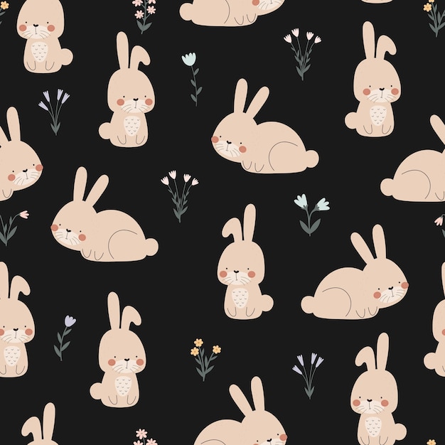 Seamless pattern with bunny flowers