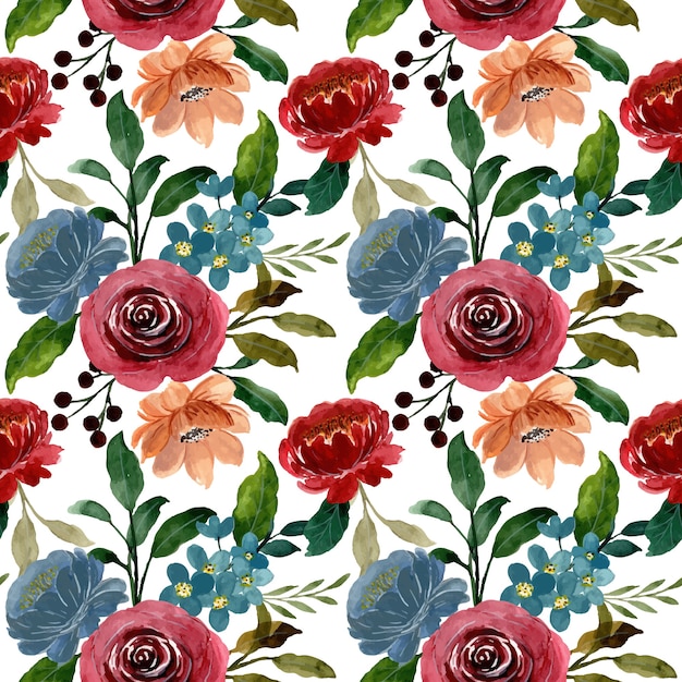seamless pattern with burgundy floral watercolor