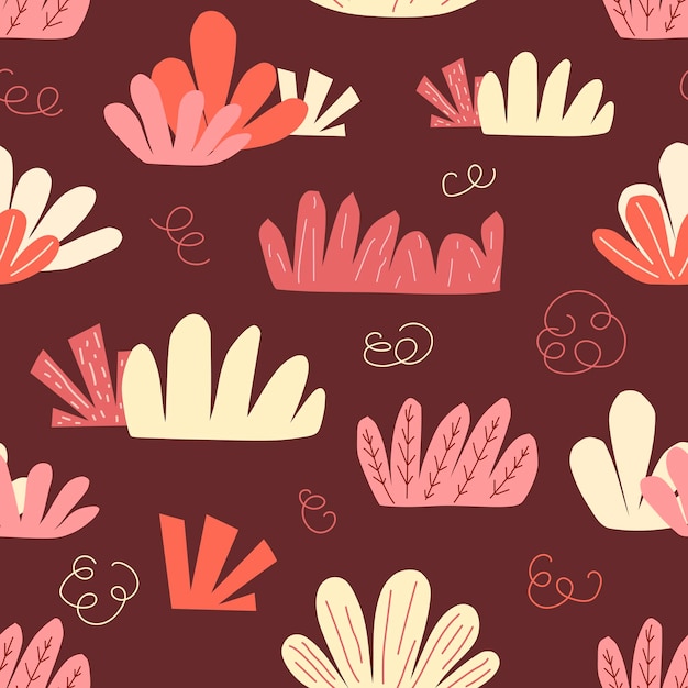 Seamless pattern with bushes and greenery in doodle style