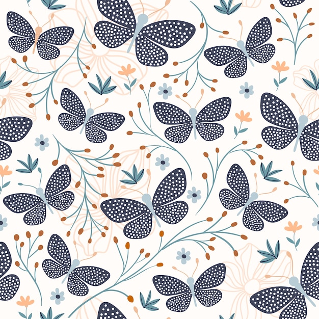 Vector seamless pattern with butterflies, decorative design