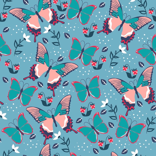 Seamless pattern with butterflies and flowers.