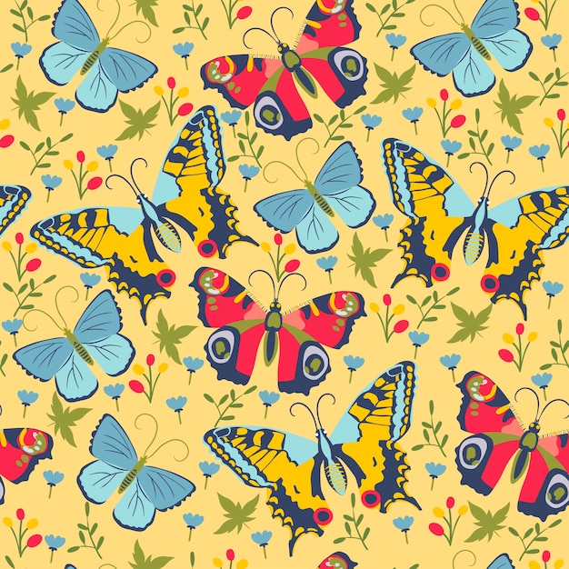 Seamless pattern with butterflies and flowers.