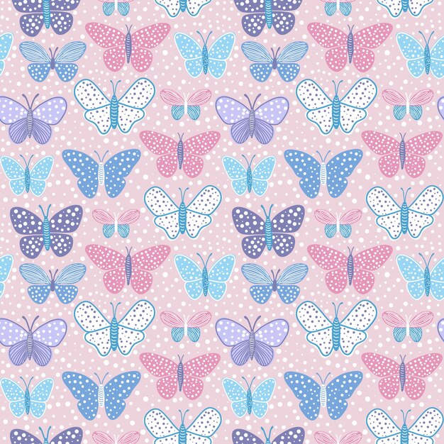 Seamless pattern with butterflies on mint background