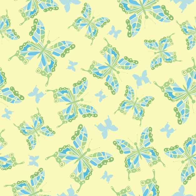 Seamless pattern with butterflies on yellow