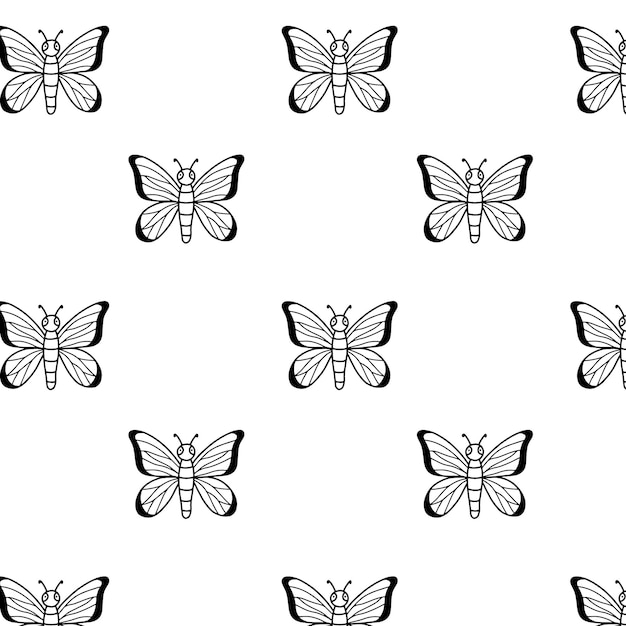 Seamless pattern with a butterfly Doodle style Vector illustration