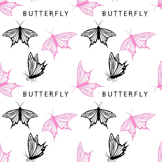 Seamless pattern with butterfly tattoos vector illustration