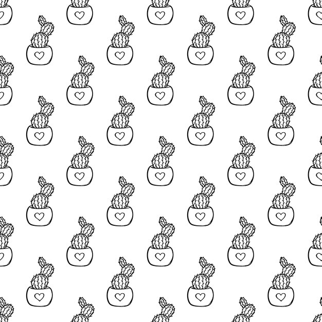 Seamless pattern with cactus doodle for decorative print wrapping paper greeting cards and fabric