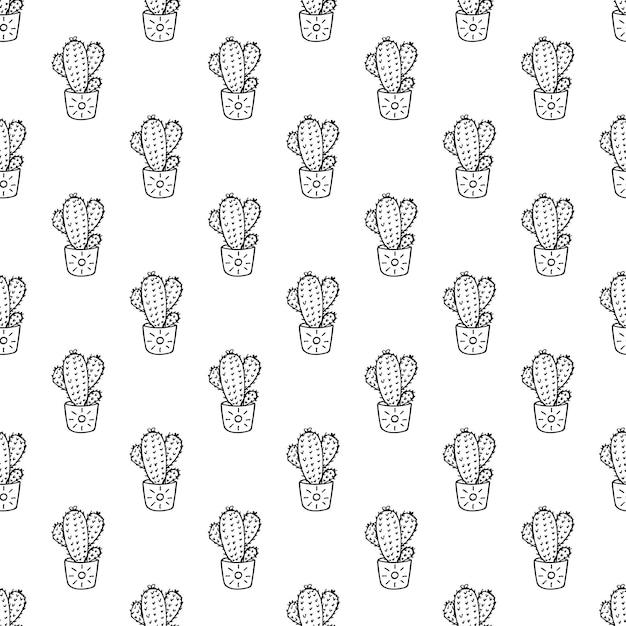 Vector seamless pattern with cactus doodle for decorative print wrapping paper greeting cards and fabric