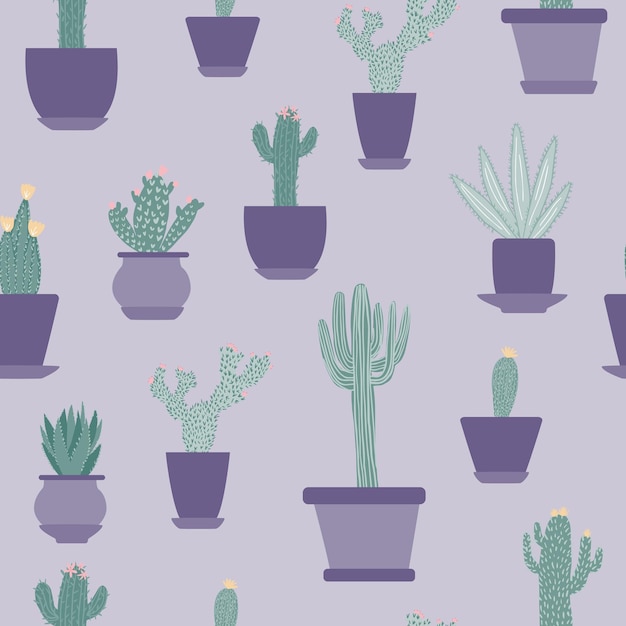 Seamless pattern with cactus in pot Design for fabric textile print wrapping paper