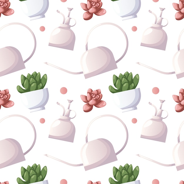 Seamless pattern with cactus succulent houseplant in pot Indoor potted house plant in flowerpot