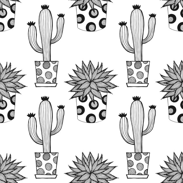 SEAMLESS PATTERN WITH CACTUSES AND SUCCULENTS IN VECTOR