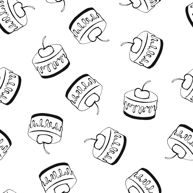 Seamless pattern with cake. Hand drawn sweets doodle. Vector illustration. Perfect for greetings, invitations, manufacture wrapping paper, textile and web design.