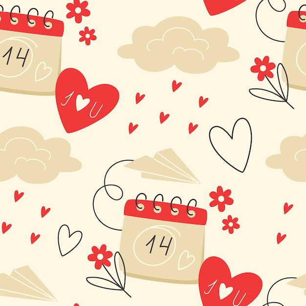 Vettore disegno senza cuciture con un calendario per il giorno di san valentino