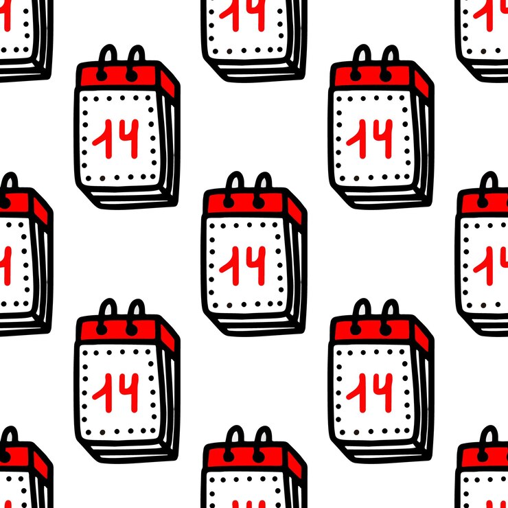 Vector seamless pattern with calendars with the inscription february 14 on a white background.vector illustration
