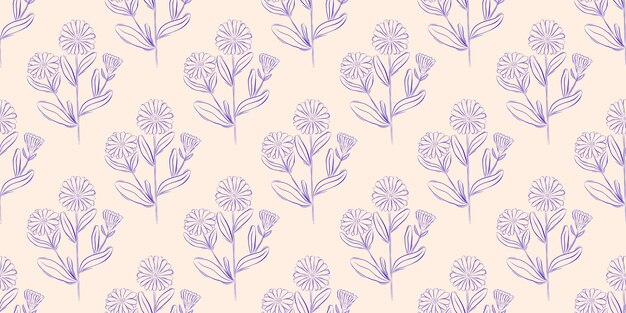 Vector seamless pattern with calendula flowers spring or summer background packaging design textiles in retro rustic style vector illustration