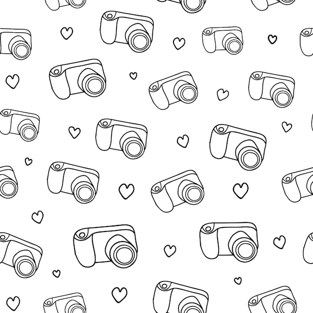 Vector seamless pattern with cameras and hearts