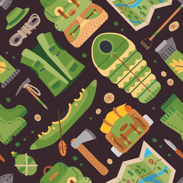 Seamless pattern with camping equipment elements