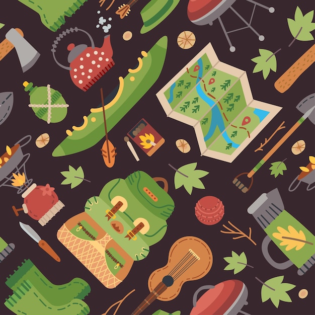 seamless pattern with camping equipment elements