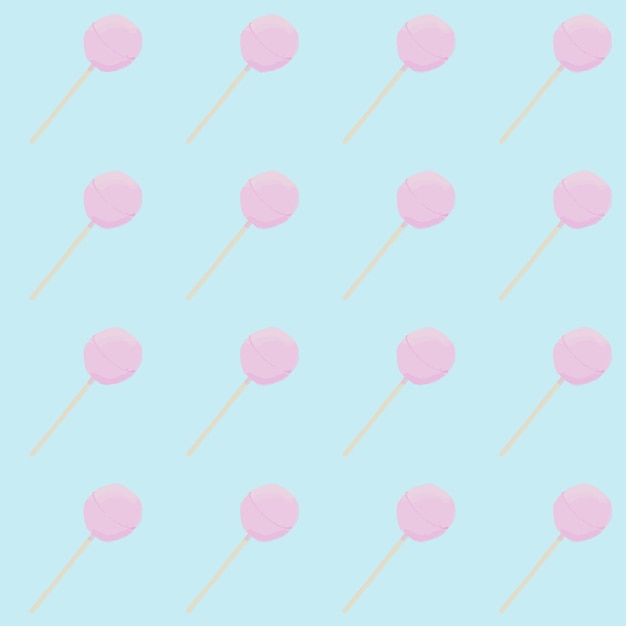 Vector seamless pattern with candy illustrations pink color on blue background