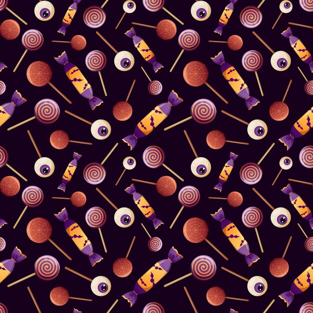 Vector seamless pattern with candy and lollipops for halloween