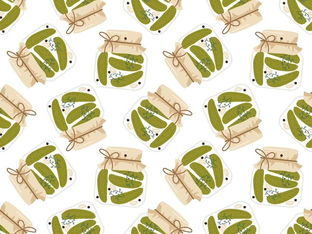 Vector seamless pattern with canned cucumber jars. hand drawn doodle sketch print. repeated food print