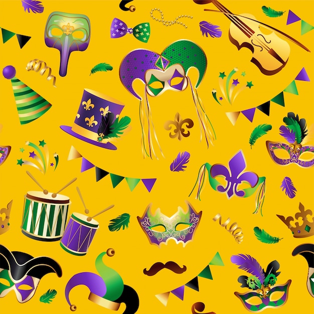 Vector seamless pattern with carnival masks on background