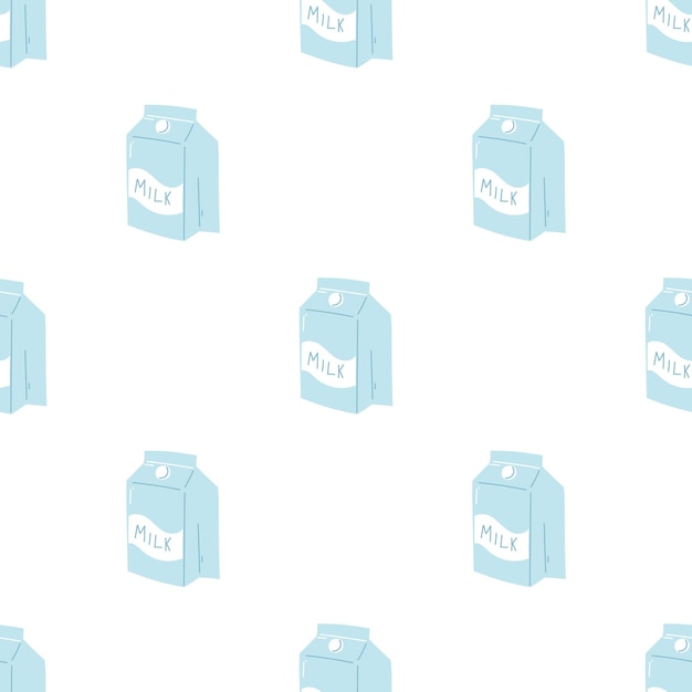 Seamless pattern with carton of milk Vector background of dairy product in cartoon flat style