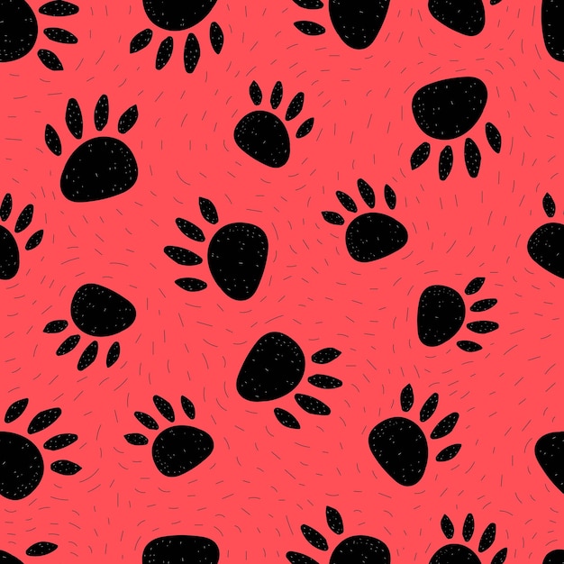 Seamless pattern with cartoon bear footprints decor elements