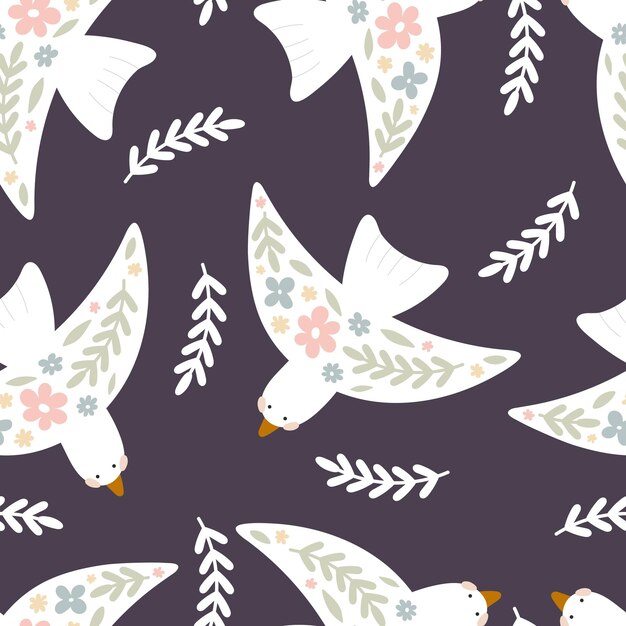 Seamless pattern with cartoon birds