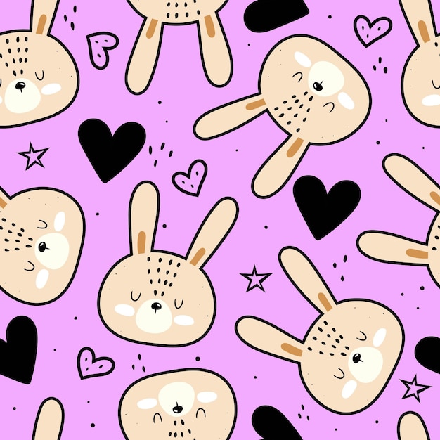 Seamless pattern with cartoon bunnies