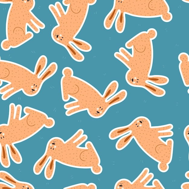 Seamless pattern with cartoon bunnies