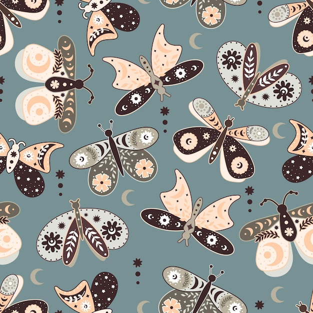 Seamless pattern with cartoon butterflies