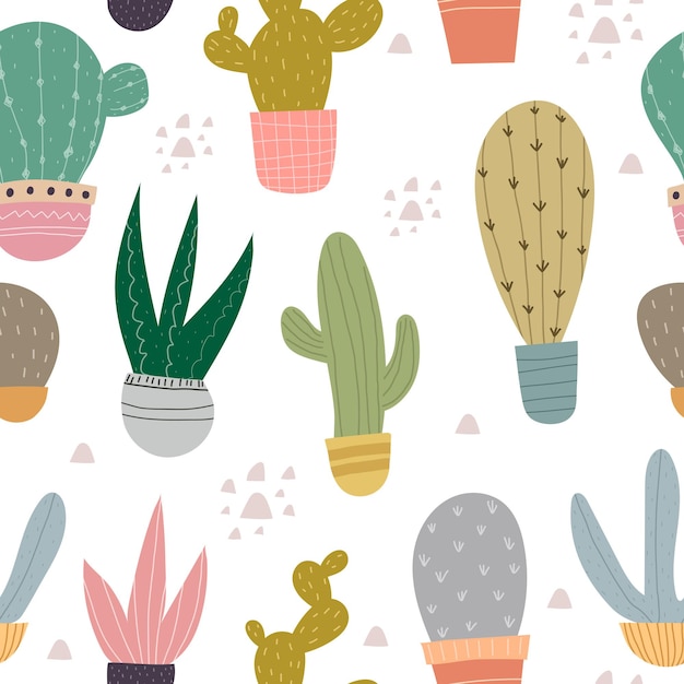 Seamless pattern with cartoon cacti