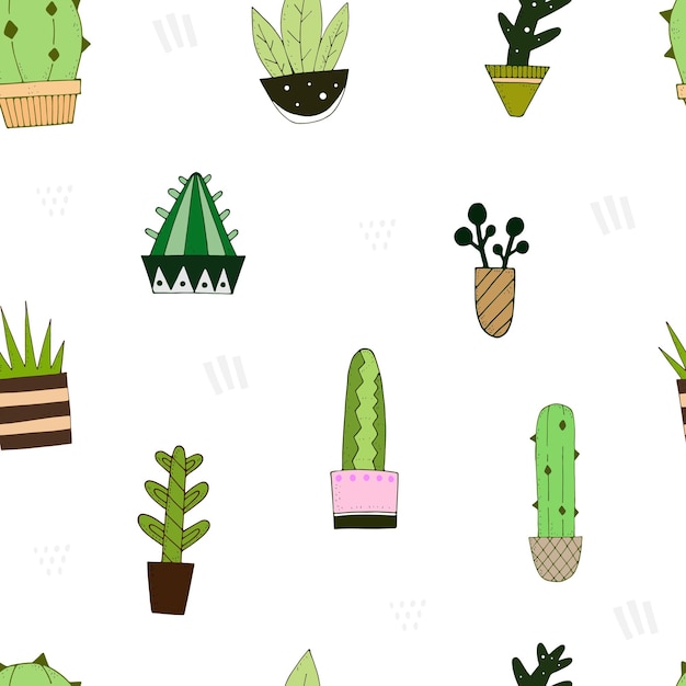Seamless pattern with cartoon cacti