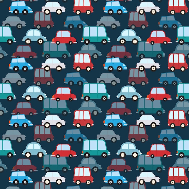 Seamless pattern with cartoon cars background. Vector illustration.